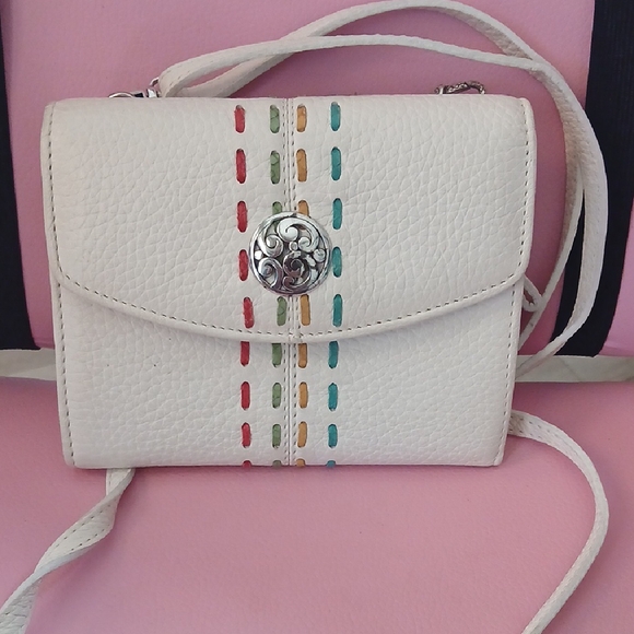 Brighton White Crossbody Bag with Colorful Stitching - Picture 1 of 10